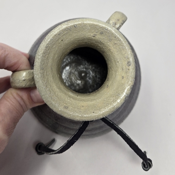 Studio Art Handmade Small Medium Vase Purple Gray Tan Feather Leather Tie - Picture 6 of 12